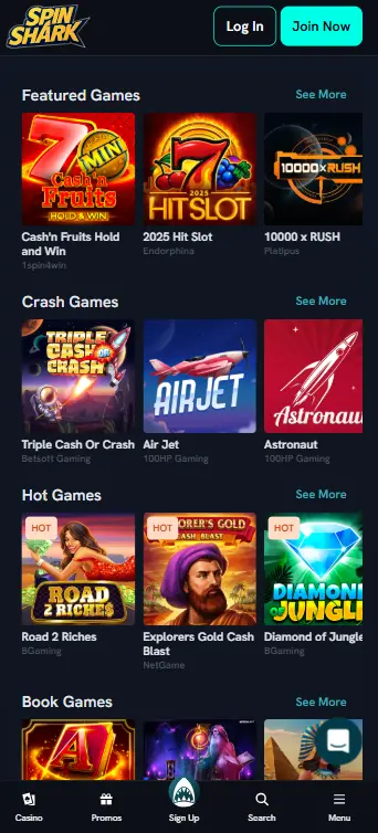 Slots on the Spin Shark App