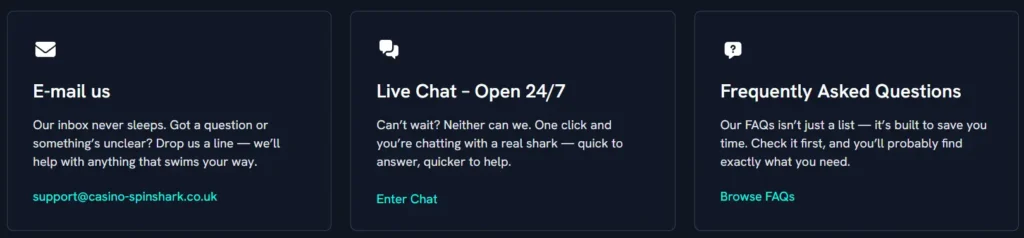 Support Options at SpinShark